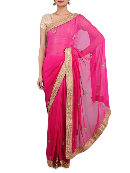 pink georgette sari - 9641960 - Very Small Image - 1