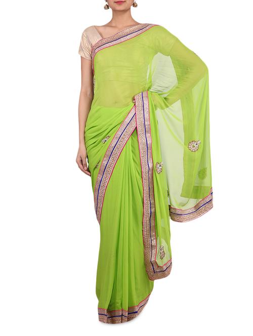 green georgette sari - 9641962 - Very Small Image - 1