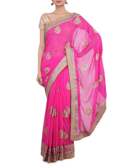 pink georgette sari - 9641969 - Very Small Image - 1