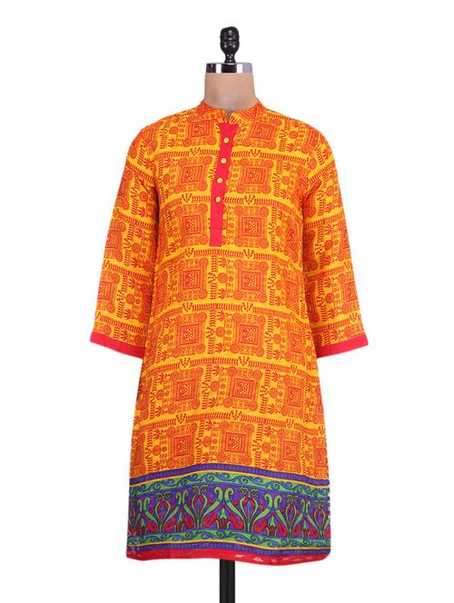 yellow printed cotton kurti - 9643495 - Very Small Image - 1