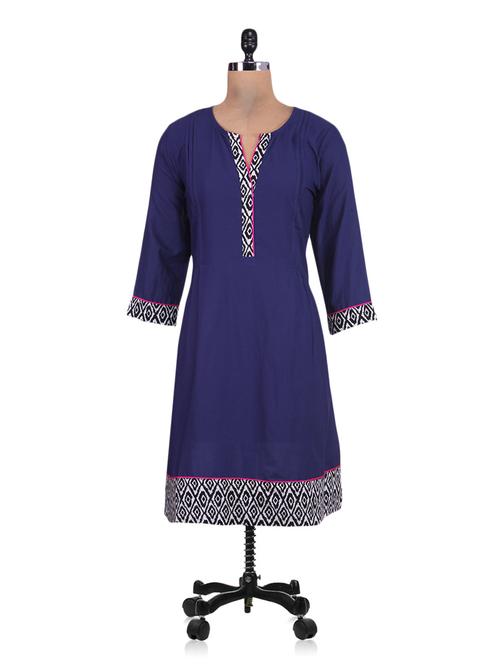 indigo cotton a-line kurti - 9643546 - Very Small Image - 1