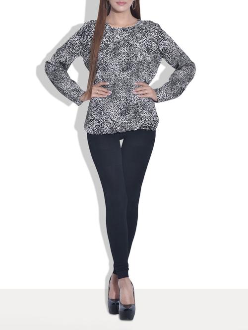 grey and black printed poly crepe top - 9643624 - Very Small Image - 1