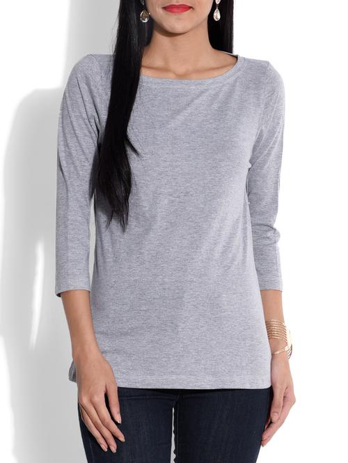 solid grey cotton knit t -shirt - 9644122 - Very Small Image - 1