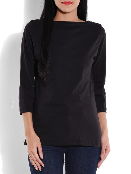 solid black cotton knit t shirt - 9644127 - Very Small Image - 1