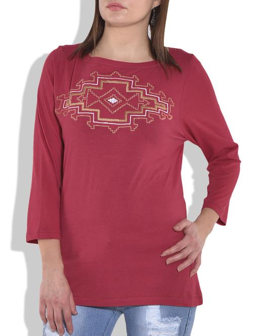 red embroidered cotton knit top - 9644147 - Very Small Image - 1