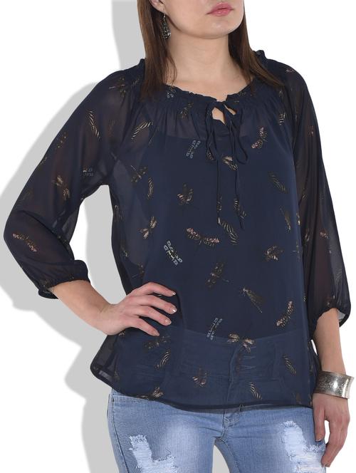 navy blue butterfly printed top - 9644176 - Very Small Image - 1