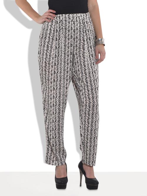 cream printed rayon pants - 9644215 - Very Small Image - 1