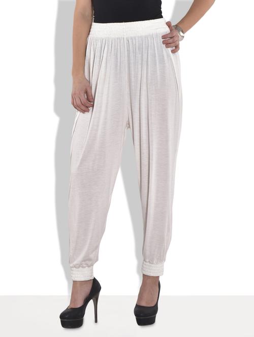 solid white viscose knit loose leggings - 9644218 - Very Small Image - 1