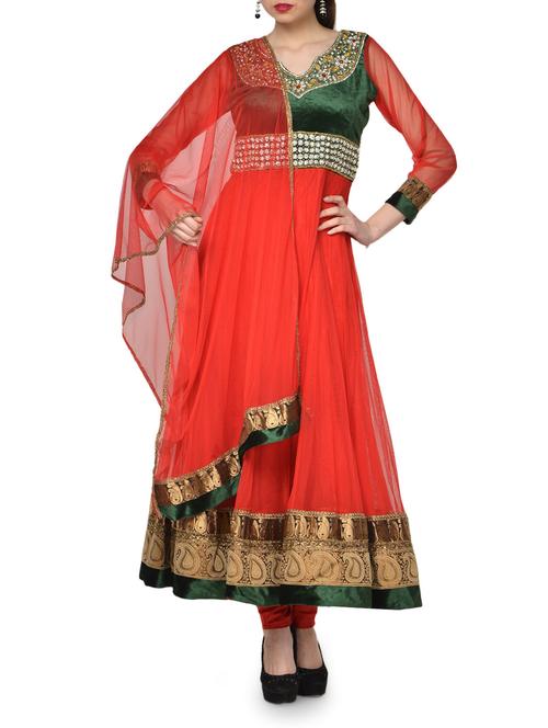 red anarkali suit set - 964501 - Very Small Image - 1