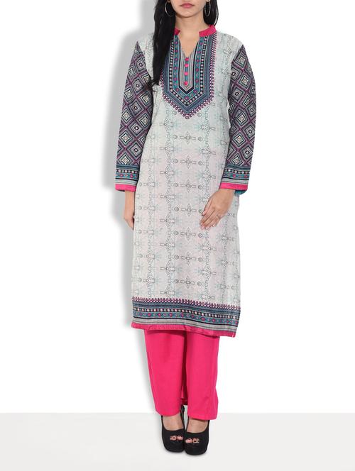 white cotton printed kurta palazzo set - 9645385 - Very Small Image - 1