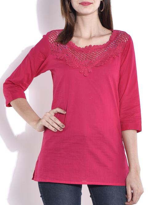 solid magenta embroidered cotton top - 9645553 - Very Small Image - 1
