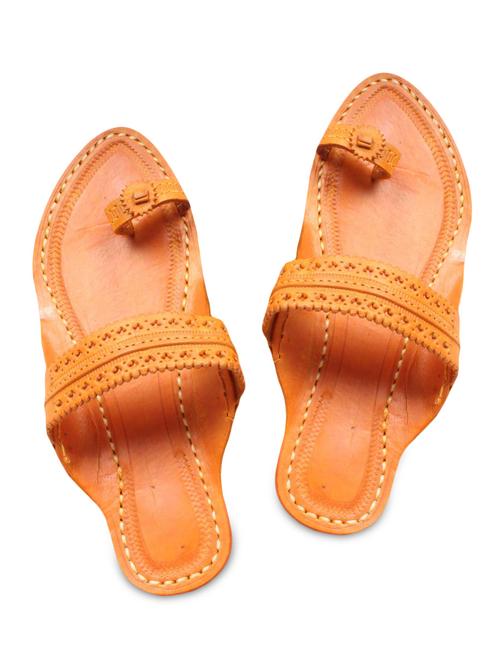 orange leather kolhapuri chappal - 9646360 - Very Small Image - 1