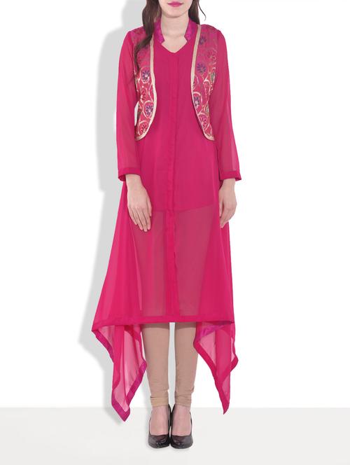 pink poly georgette plain kurta - 9646949 - Very Small Image - 1