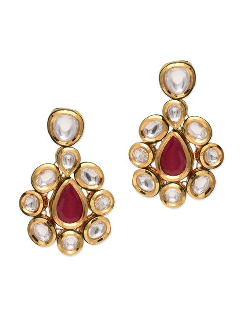 gold and white embellished kundan earrings - 9647437 - Very Small Image - 1