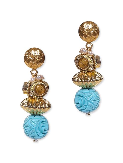 turquoise drop gold plated dangle earring - 9648389 - Very Small Image - 1