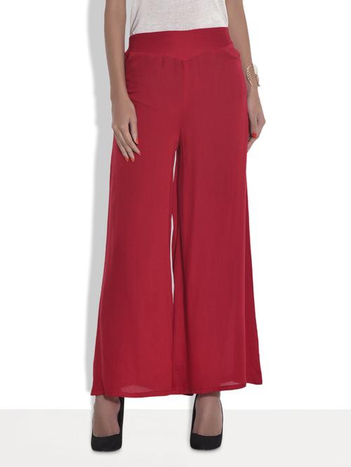 solid red rayon palazzo pants - 9651562 - Very Small Image - 1