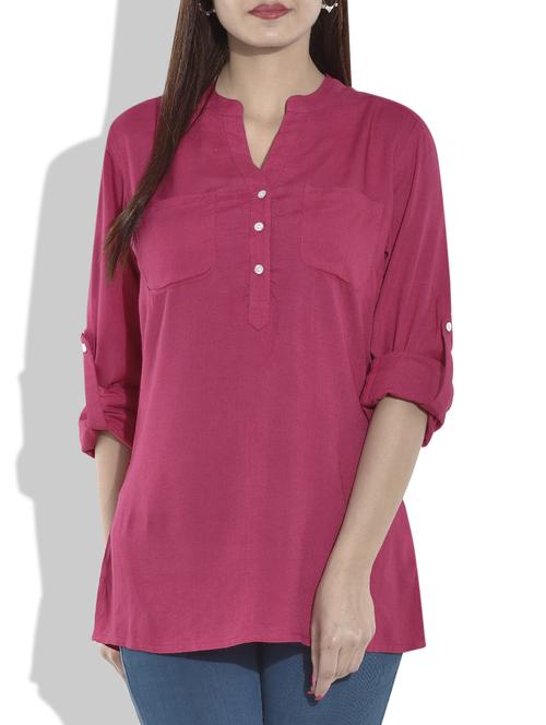 solid pink rayon top - 9654572 - Very Small Image - 1