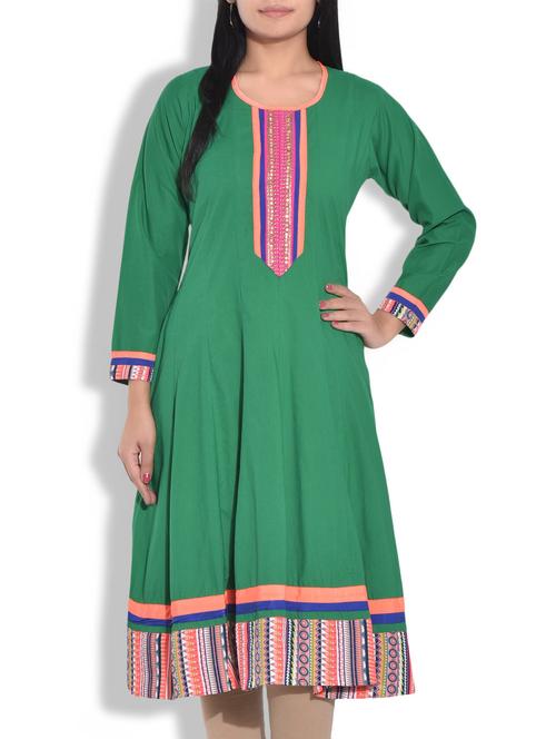 green printed cotton anarkali kurta - 9655024 - Very Small Image - 1