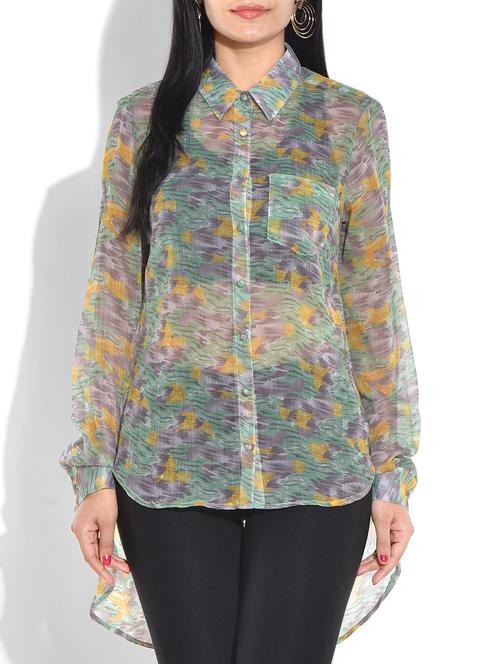 grey printed poly chiffon top - 9655088 - Very Small Image - 1