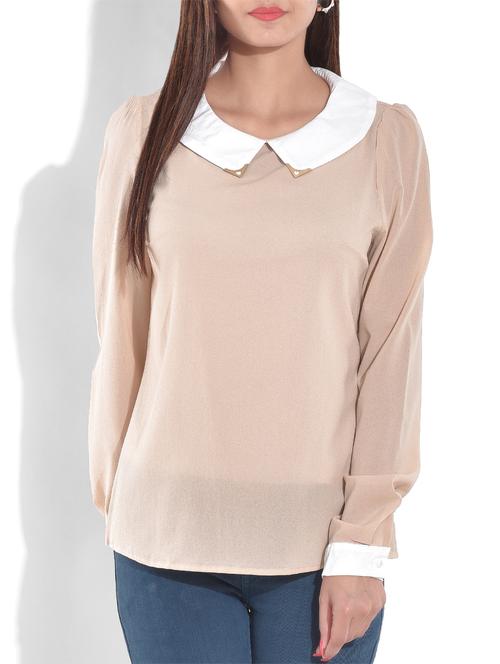 beige full sleeved georgette top - 9655359 - Very Small Image - 1