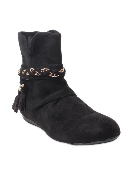 Black suede zip-up flat ankle length boots - 9656311 - Very Small Image - 1