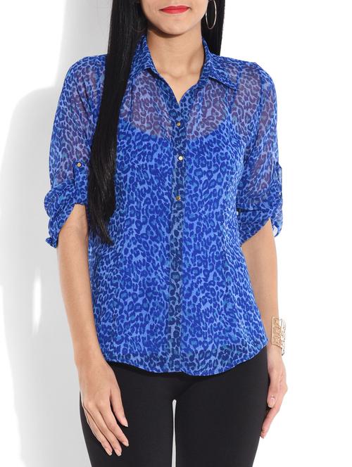 blue polygeorgette dress - 9656817 - Very Small Image - 1