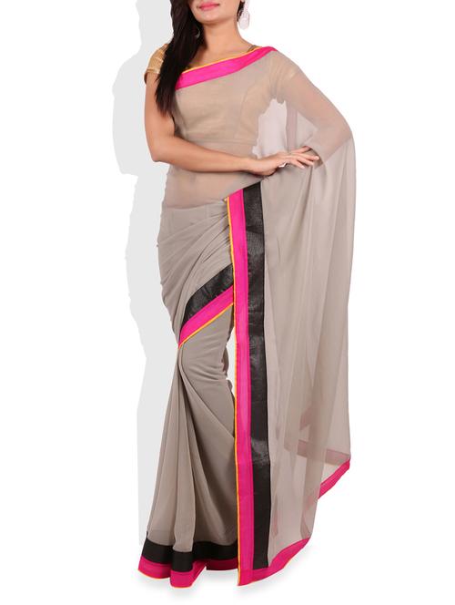 grey bordered  georgette saree with blouse - 9656953 - Very Small Image - 1