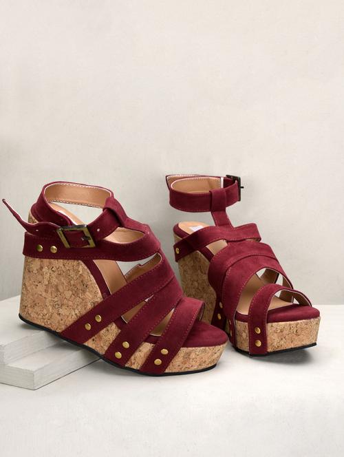 maroon suede gladiator wedges - 9658835 - Very Small Image - 1