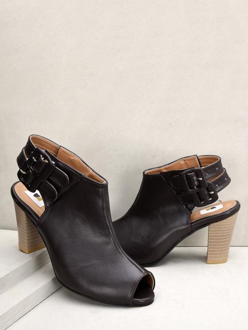 dark brown peep-toe leatherette sandals - 9658836 - Very Small Image - 1