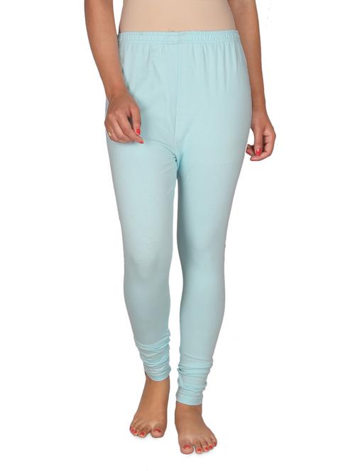 light blue cotton lycra full length leggings - 966044 - Very Small Image - 1