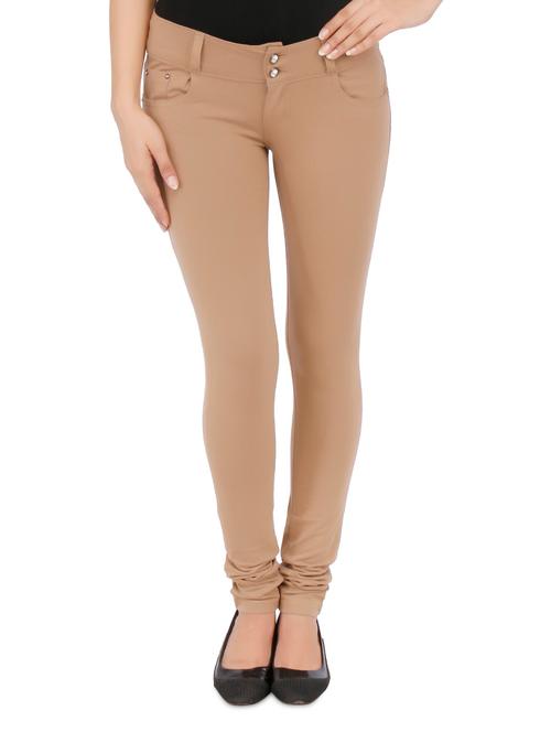 solid beige cotton jeggings - 9660532 - Very Small Image - 1