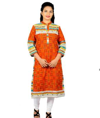 vivacity orange cotton kurti - 9660745 - Very Small Image - 1