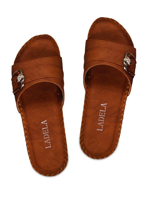 brown faux leather embellished open toed sandals - 9660869 - Very Small Image - 1