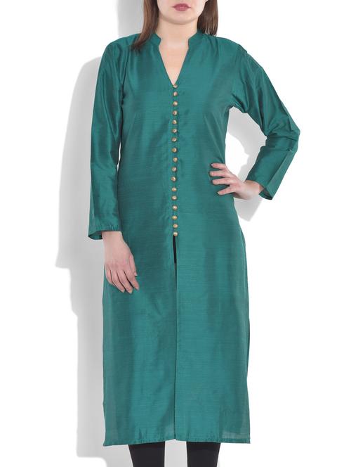 teel green silk straight kurta - 9660941 - Very Small Image - 1
