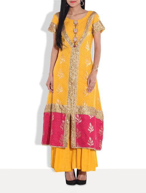 pink n yellow embellished sharara set - 9661699 - Very Small Image - 1