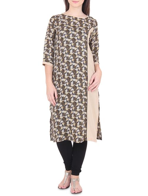 brown and beige polycrepe printed kurta - 9662952 - Very Small Image - 1