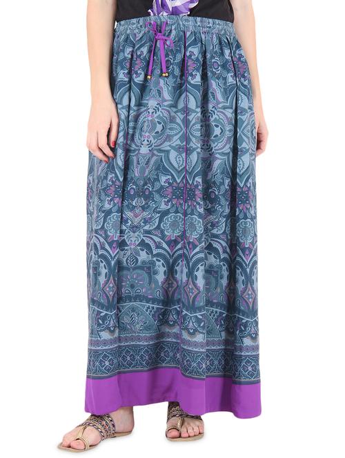 blue rayon printed skirt - 9662963 - Very Small Image - 1