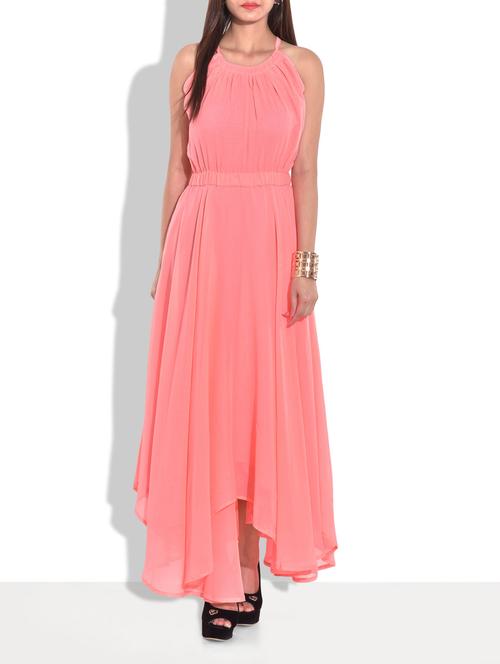 peach flared halter neck maxi dress - 9664256 - Very Small Image - 1