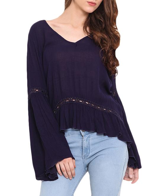 blue cotton bell sleeved top - 9667335 - Very Small Image - 1