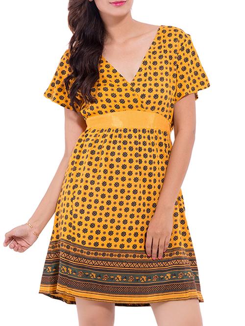 overlap neck tie back flared dress - 9668562 - Very Small Image - 1