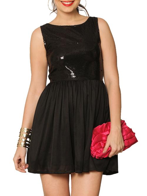 black sequined poly georgette skater dress - 967411 - Very Small Image - 1