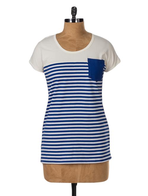 blue & white short sleeve striped tops - 967496 - Very Small Image - 1