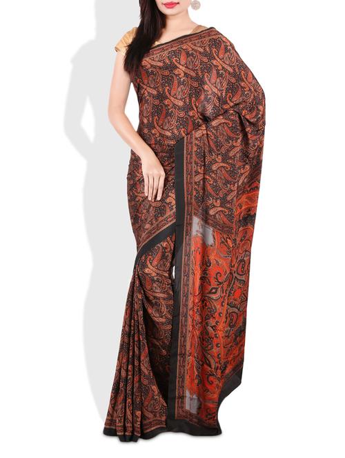 black and rust printed crepe saree - 9675522 - Very Small Image - 1