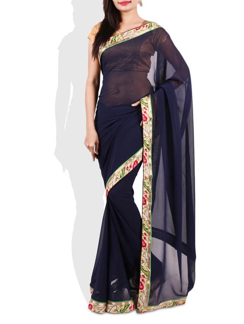 navy blue faux georgette saree - 9675526 - Very Small Image - 1