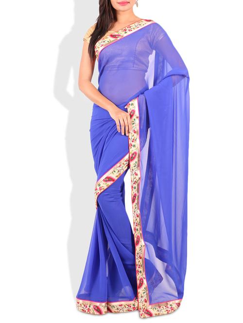 cobalt blue faux georgette saree - 9675529 - Very Small Image - 1