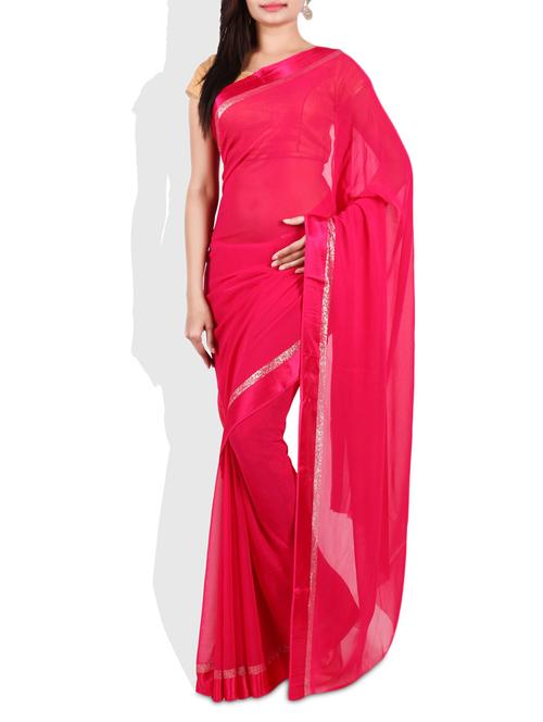 pink georgette saree with silver border - 9675537 - Very Small Image - 1