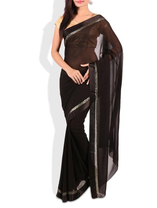 black georgette saree with silver border - 9675540 - Very Small Image - 1