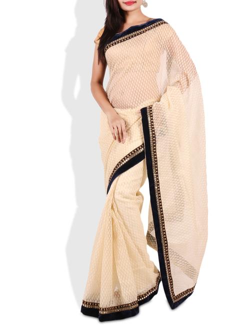 cream jacquard embellished cotton saree - 9675557 - Very Small Image - 1