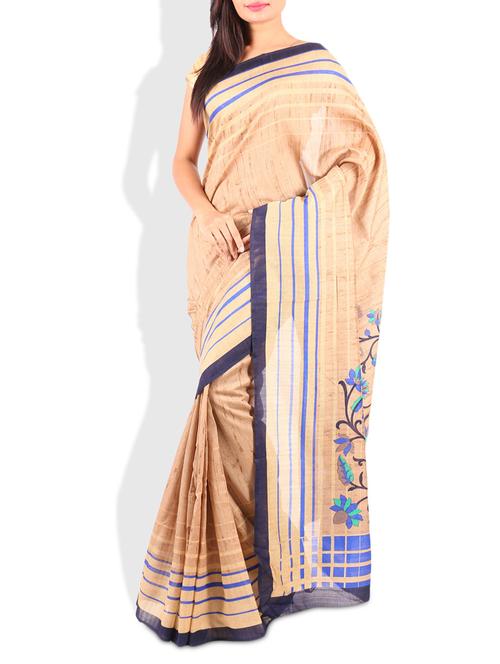 beige jacquard art silk saree - 9675580 - Very Small Image - 1
