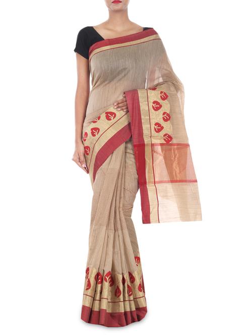 beige color cotton woven  saree - 9675790 - Very Small Image - 1
